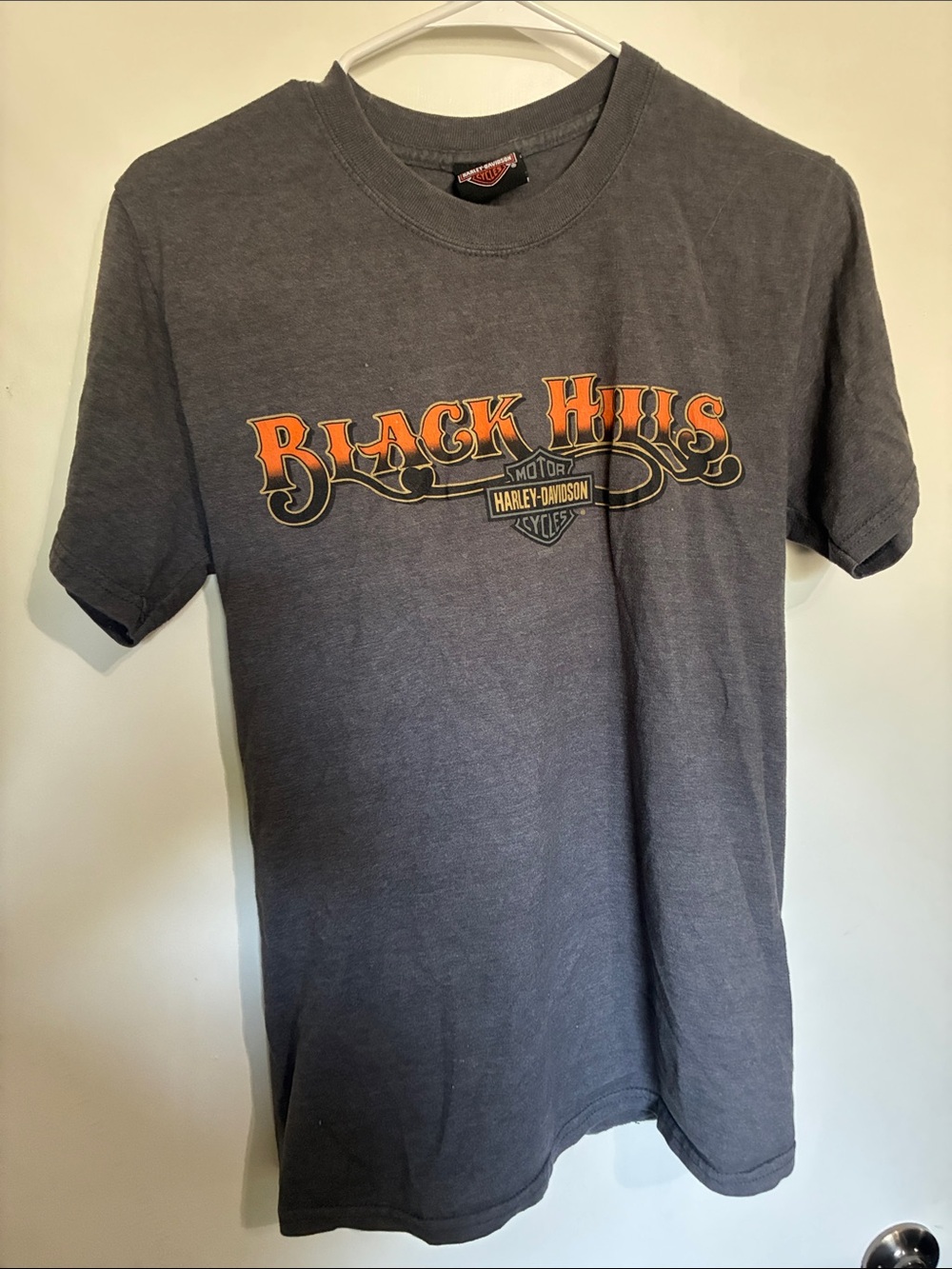 Harley-Davidson Charcoal Gray Black Hills Logo Tee with Orange Accents